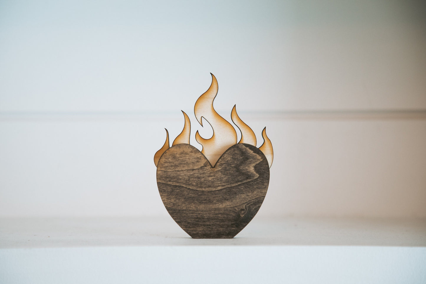 Bookshelf Decor Wood Fire Heart