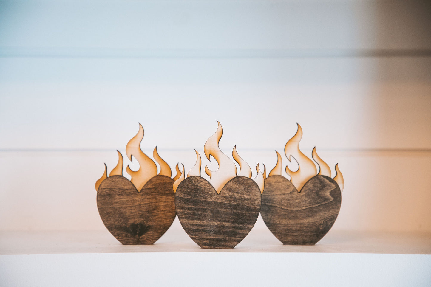 Bookshelf Decor Wood Fire Heart