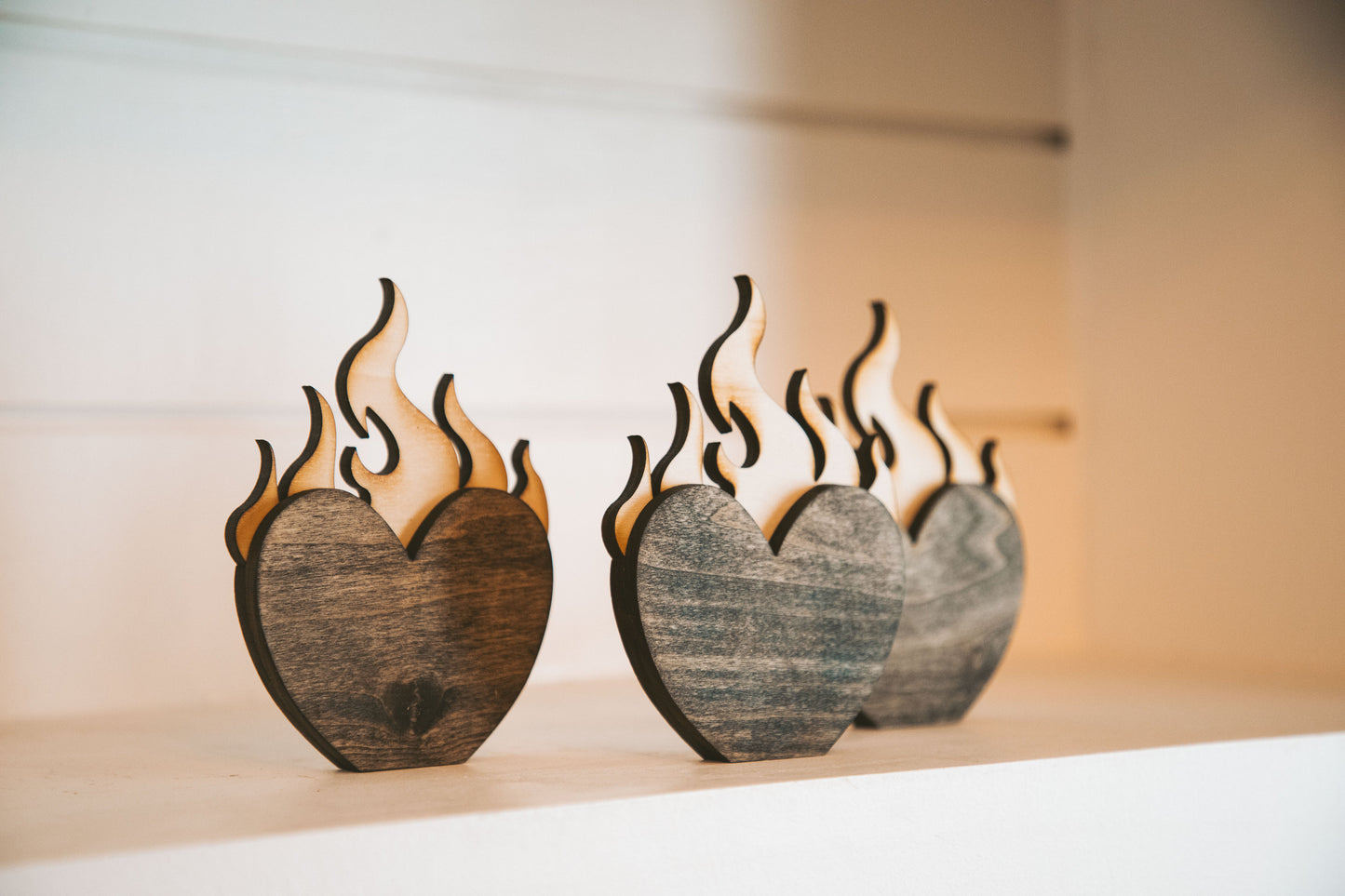 Bookshelf Decor Wood Fire Heart