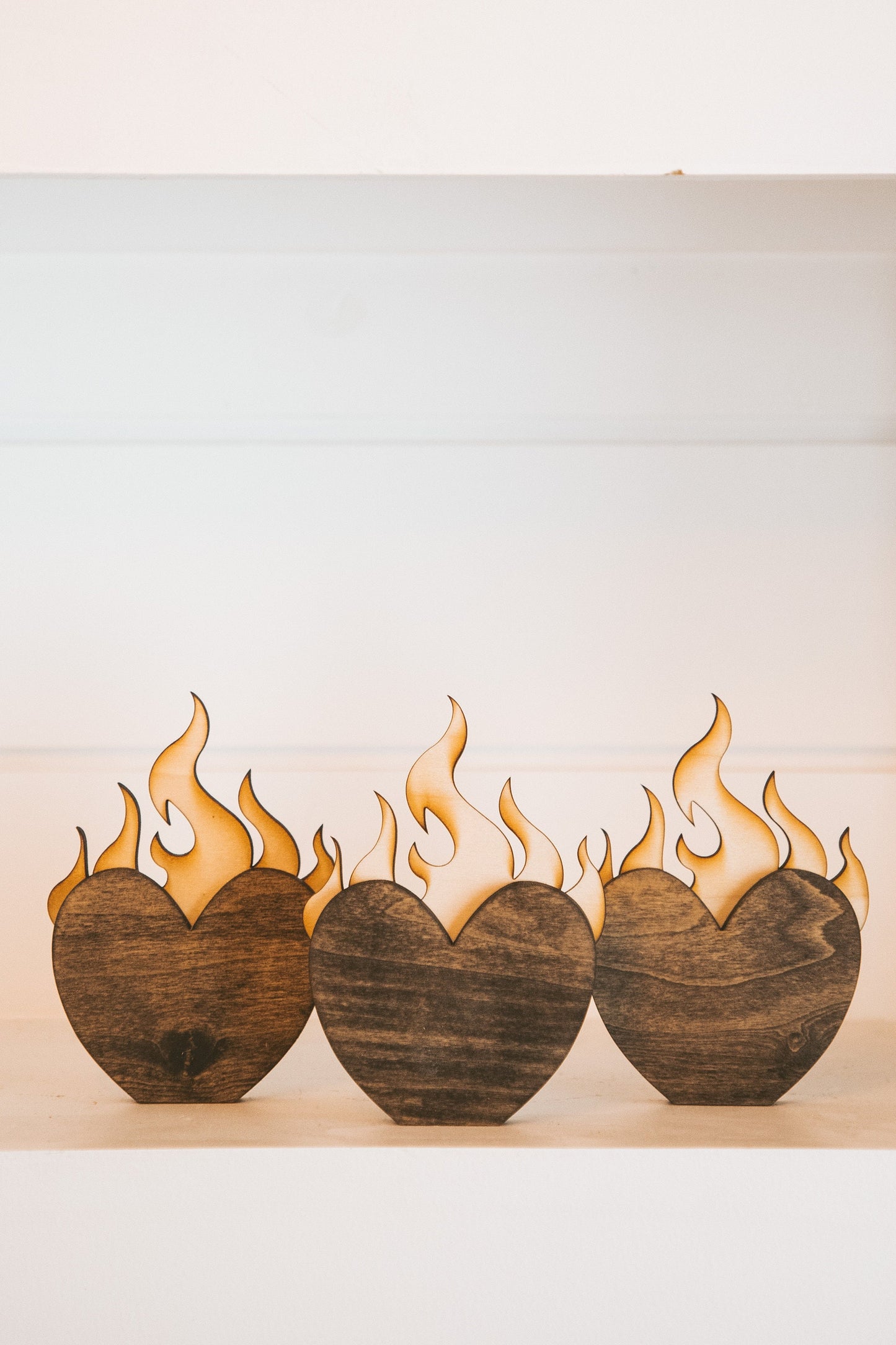 Bookshelf Decor Wood Fire Heart