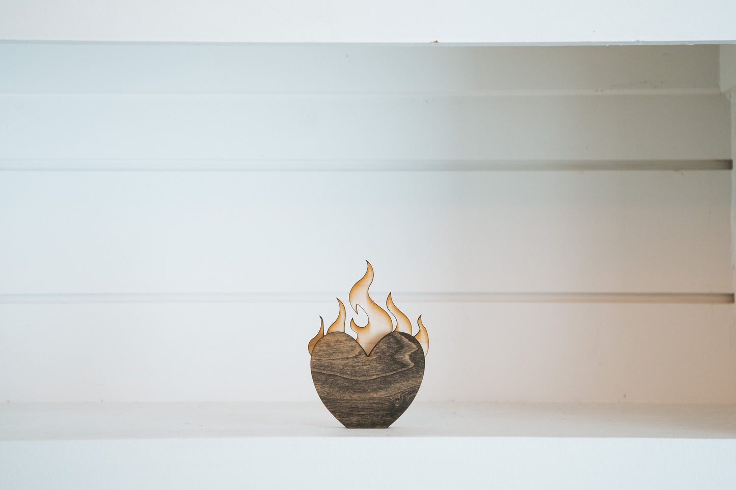 Bookshelf Decor Wood Fire Heart