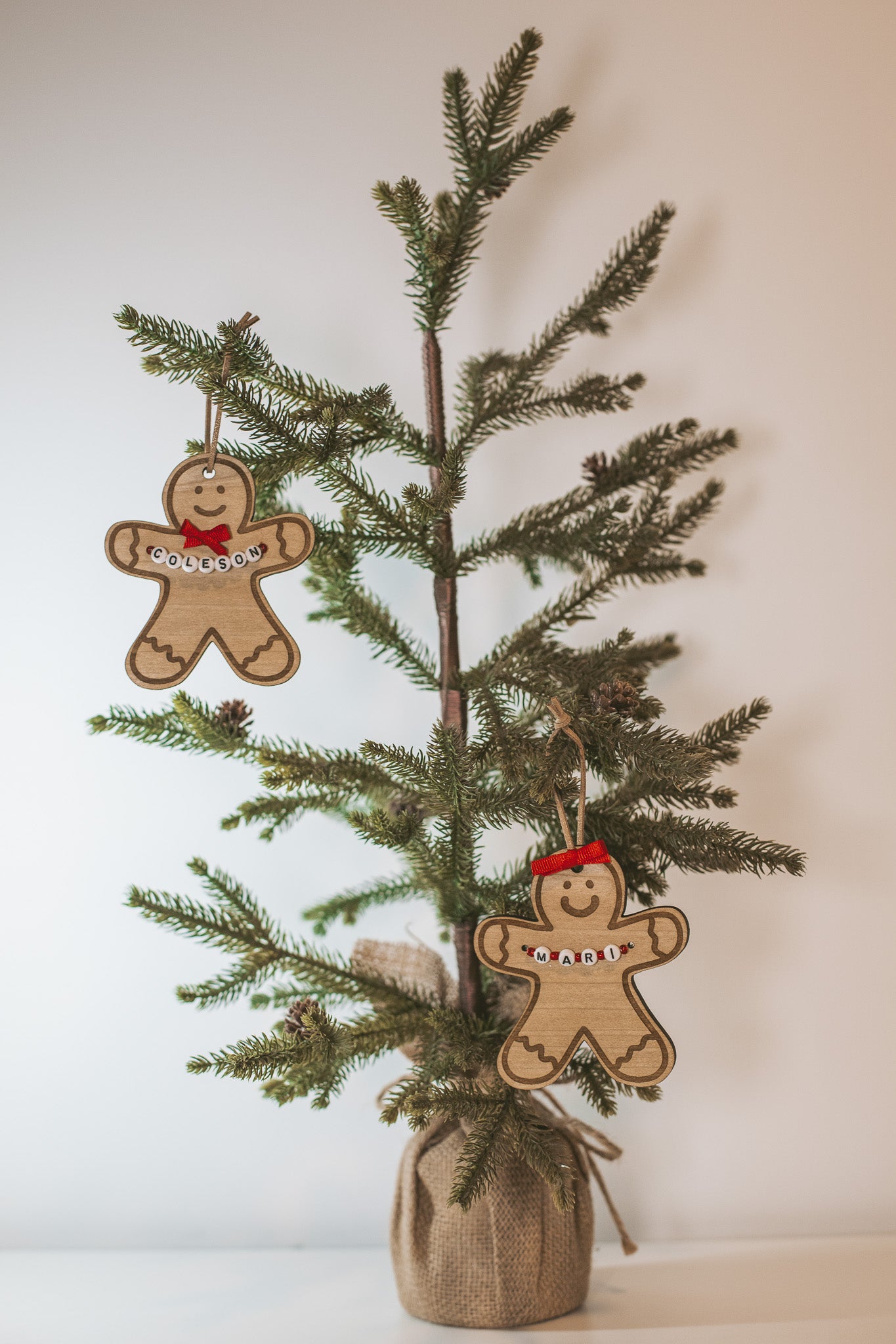 Custom Gingerbread Wooden Holiday Ornament with Personalized Name Beads