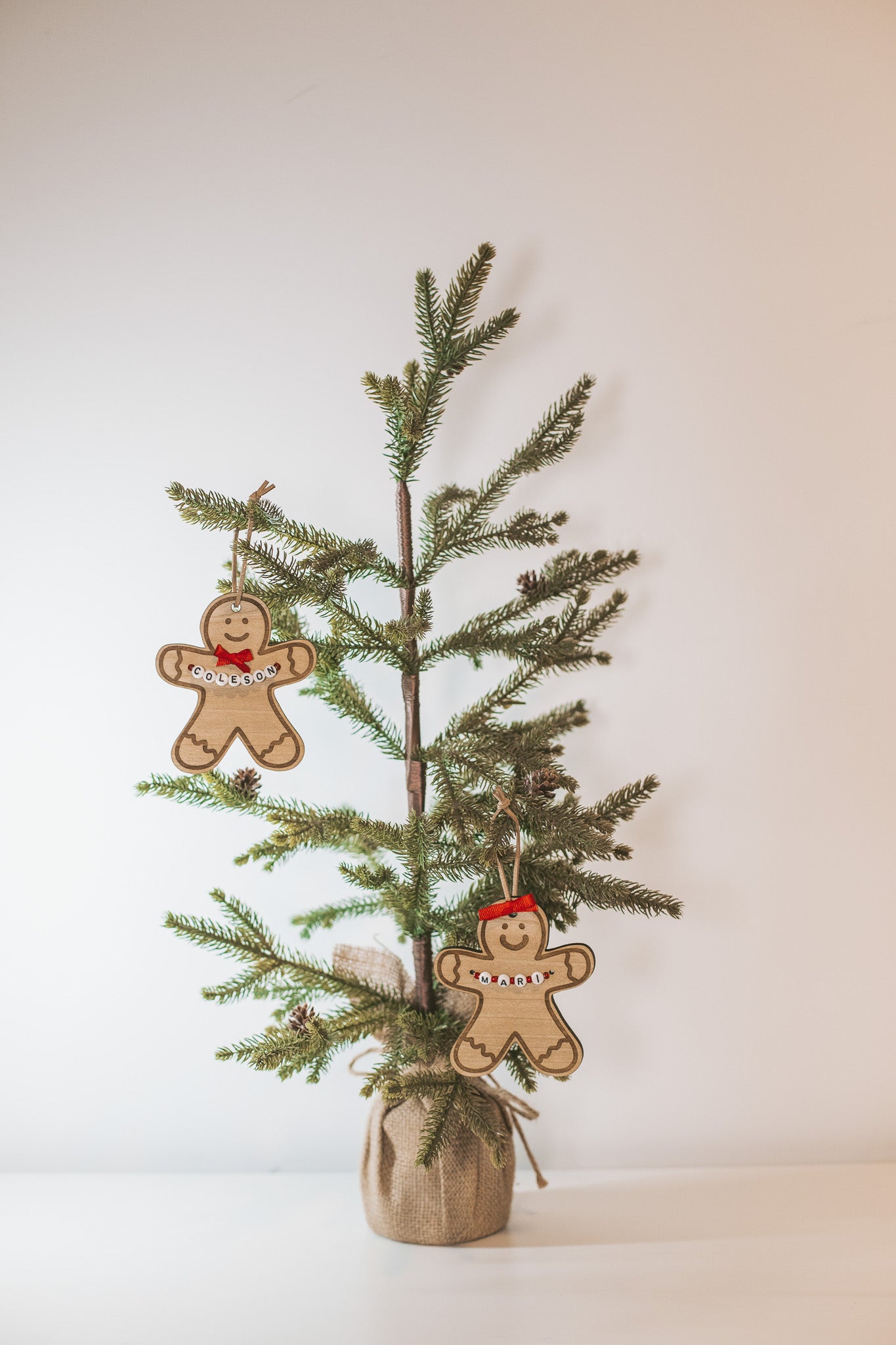 Custom Gingerbread Wooden Holiday Ornament with Personalized Name Beads